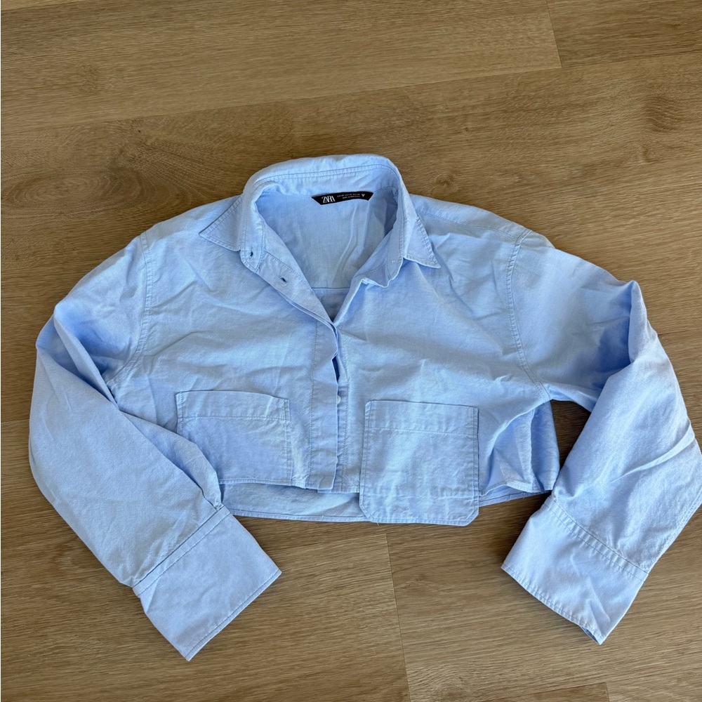 Zara Sky Blue Cropped Shirt